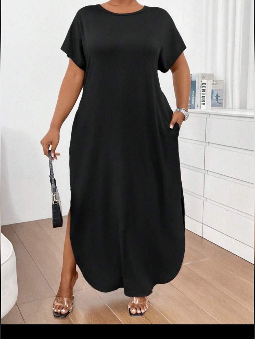 SHEIN Black Short-Sleeve Maxi Dress